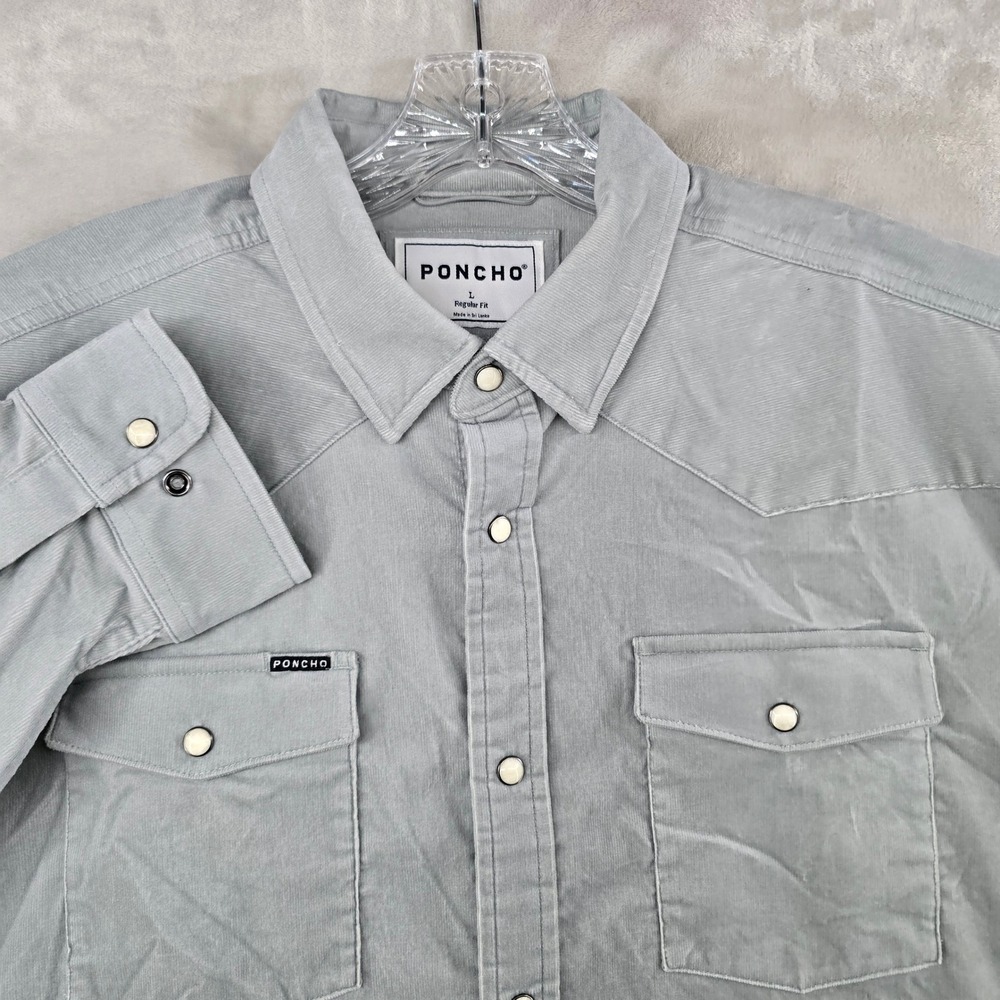 Poncho Western Shirt Mens Large Gray Corduroy Pearl Snap Long Sleeve Regular Fit